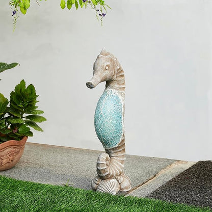 Glitzhome MGO Marine Faux Granite and Mosaic Sea Horse Statue Indoor and Outdoor Decoration, 21 "H