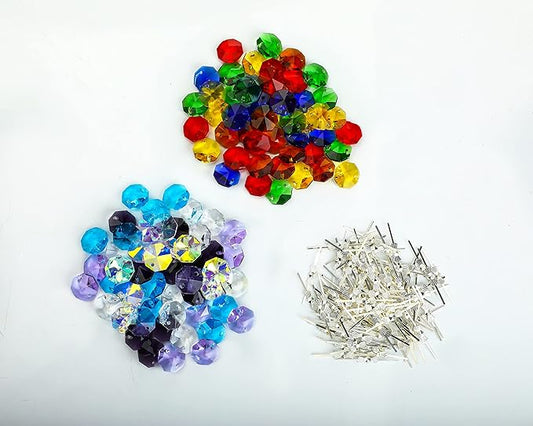 H&D 100pcs Multi Color Sun Catchers Crystal Glass 14mm Octagon Chandelier Beads for Suncatchers Wedding Home Window Garden Hanging Decor