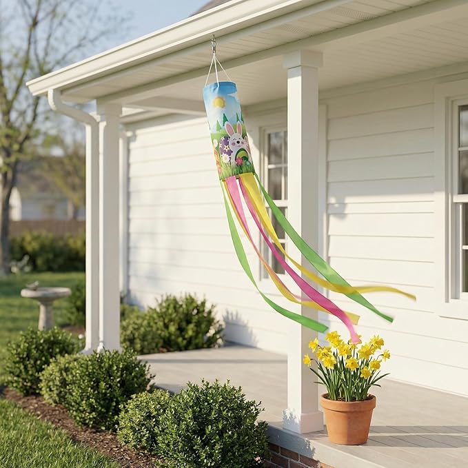 Madrona Brands Spring Easter Bunny Windsock for Outside 60-Inch | Durable Outdoor Decorative Hanging Wind Sock Flag | Yard, Garden, Deck, Patio