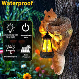 Garden Decor Squirrel Tree Hugger, Outdoor Statue with Solar Powered Lantern for Outside Porch Patio Wall Tree Fence, Housewarming Gifts for Women Mom Garden Lovers