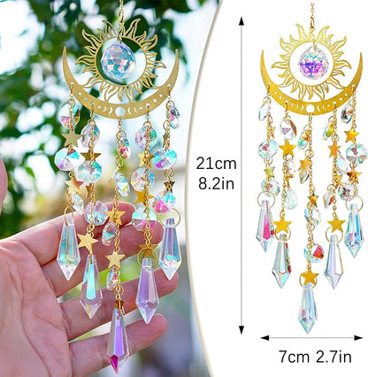 H&D HYALINE & DORA Crystal Sun Catcher Sun and Moon Suncatcher for Windows Hanging Indoor Outdoor Light Catcher for Home & Garden Decor