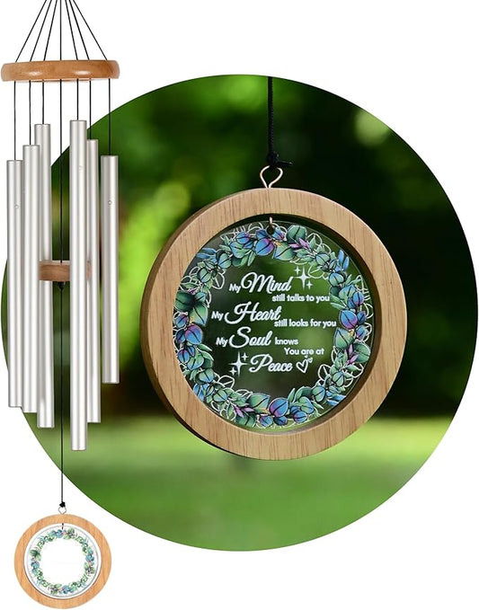 Wind Chimes for Outside, Wind Chimes Outdoor Clearance, Deep Tone Outdoors, Wreath of Leaves Wind Chime, Memorial, Sympathy Gift, Patio, Porch, Home Décor, Modern, Acrylic Art, Silver (34" Wreath)