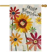 Summer Flowers House Flags for Outdoor, Hello Sunshine Sunflower Daisy Yard Flags for Outside,Seasonal Decorative Flag for Spring Farmhouse Holiday Decoration 28x40 Inch Double Sided