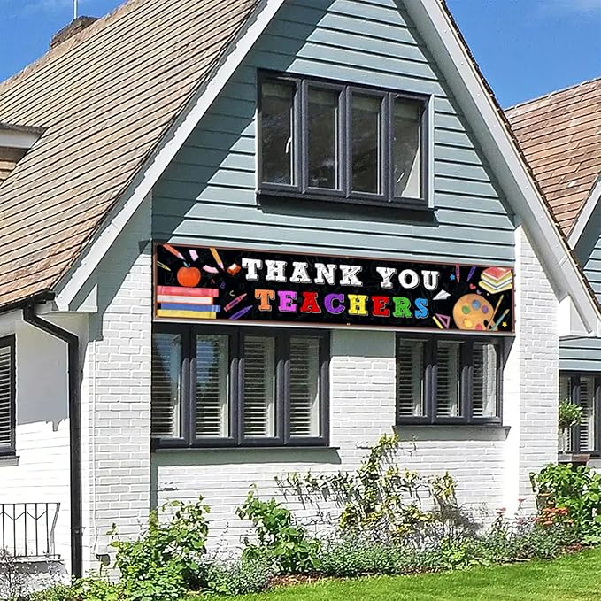 XIFAN Thank You Teachers Banner 98x19.2 Inches, Large Teachers Appreciation Week Hanging Decoration, Teacher's Appreciation Day Classroom Yard Sign Durable Backdrop Poster for Indoor Outdoor Fence Wall Decor