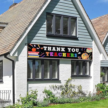 XIFAN Thank You Teachers Banner 98x19.2 Inches, Large Teachers Appreciation Week Hanging Decoration, Teacher's Appreciation Day Classroom Yard Sign Durable Backdrop Poster for Indoor Outdoor Fence Wall Decor