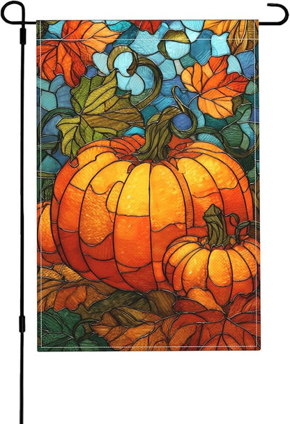 Fall Pumkin Garden Flag Seasonal Double Sided 12 x 18 Inch Small Yard Flag for Indoor Outdoor Decor Holiday All Seasons