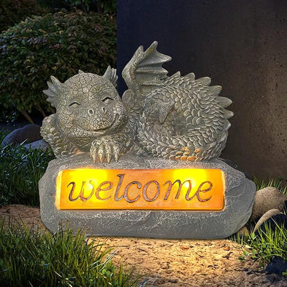 Solar Garden Decorations-Garden Dragon Welcome Display Decorative，Decor for Patio, Yard, Lawn, Pathway, Landescape (Western Dragon Statue)