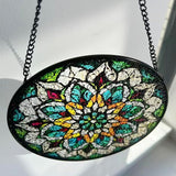 Bohemian Mandala Stained Glass Window Hanging Sun Catcher Indoor Outdoor Home Garden Panel Hangings Gift for Kits Adults (Green)