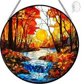 Sunset Suncatcher Stained Glass Window Hanging - Handmade Tree River Sun Catchers Home Outdoor Garden Decor - Sucnatchers for Windows Hanging Ornaments - Mother's Day Birthday Gifts for Mom Grandma