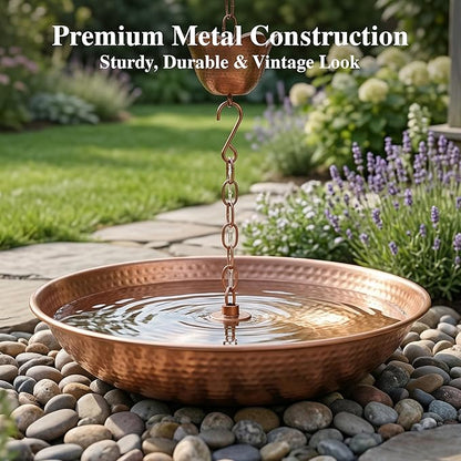 Rain Chain Basin, Anchoring Basin for Rain Chain, Metal Bowl for Rain Chain Downspout Gutters, Rain Basin for Outdoor Garden, Lawn & Patio Water Feature, 11 Inches Diameter, Gold