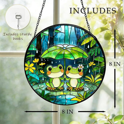Frog Suncatcher, Stained Glass Frog Suncatcher Ornament, Frog Lovers Gift Ideas (Green)
