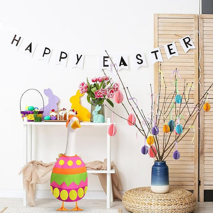 FuWeave Easter Bunny Goose Outfit Easter Egg Porch Goose Costume for Cement Plastic Geese Statue Spring Outdoor Garden Yard Patio Decoration(Bright,23 Inches,Egg)