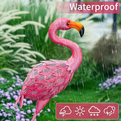 Pink Flamingo Garden Statue Outdoor Decoration, Metal Yard Art Lawn Ornament, Suitable for Backyard Pond, Patio, Porch Outdoor Decor (Large Size)