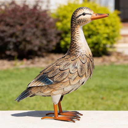 Shorayn Metal Duck Garden Statue, Life-Size Iron Hen Mallard, Handmade Gray Duck Yard Decor, Indoor Outdoor Ornament, Gift for Housewarming/Mother’s Day/Christmas