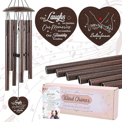 Friendship Gifts for Women - Metal Bestie Wind Chimes with Greeting Card Indoor Outdoor Patio Garden Porch Home Hanging Art Decor Graduation Birthday Thank Sisterhood Gift for Best Friends