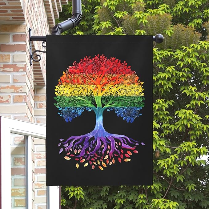 Gay Pride Flag for Outside House LGBTQ Rainbow Tree Life Garden Flags 28 x 40 Double Sided Large Lawn Seasonal Decorative