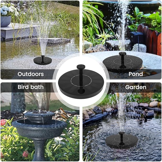 Solar Bird Bath Fountain Pump, Solar Water Fountain with 7 Nozzles & 3 Fixed Rods, Energy Efficient 7V/1.4W Solar Water Pump, Suitable for Bird Bath, Garden, Courtyard, Fish Tank, Outdoor