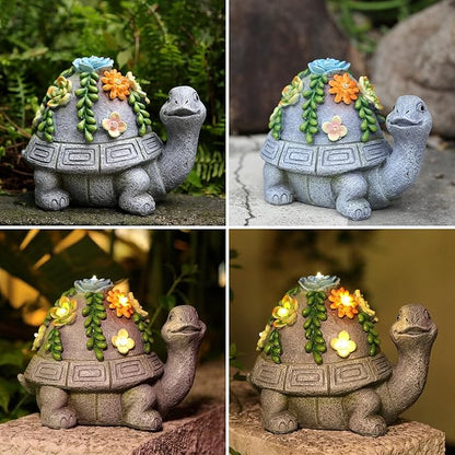 Solar Garden Turtle Decor Outdoor Statue - Turtle with LED Waterproof Sculptures Lights, Cute Pond/Yard Statues Outside Decoration, Home, Lawn, Patio, Resin Animal Ornament, Gardening Gift
