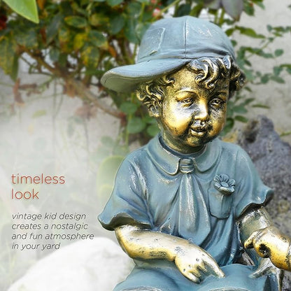 Alpine Corporation GXT258A Outdoor Finely Sculpted Boy and Girl Reading Book Garden Statue, 19"H, Bronze