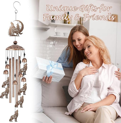 Romart Wolf Wind Chimes for Outside, Wolf Gifts for Women Men Birthday Metal Sympathy Memorial Windchimes for Outdoors Indoors, Garden, Patio, Home, Porch, Yard Decorations