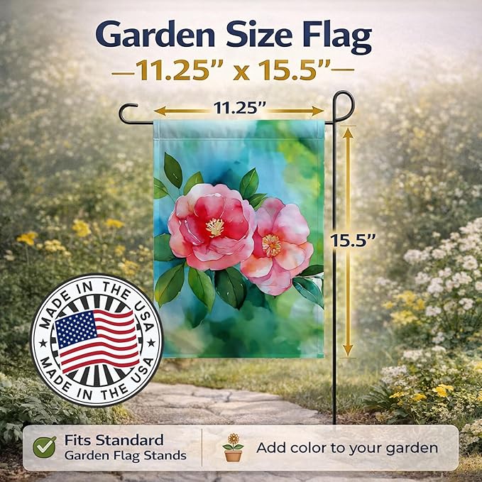 Caroline's Treasures Alabama Camellia in Watercolor Garden Flag Mailbox Flag Decorative Yard Flag Banner Outside Patio Artwork Yard Flower Beds, Garden Size, Multicolor