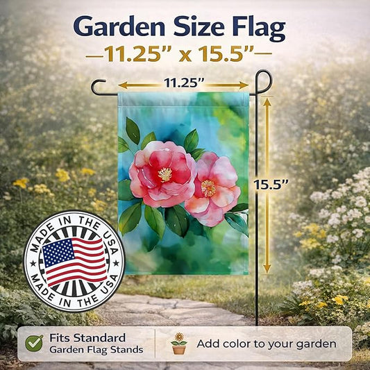 Caroline's Treasures Alabama Camellia in Watercolor Garden Flag Mailbox Flag Decorative Yard Flag Banner Outside Patio Artwork Yard Flower Beds, Garden Size, Multicolor