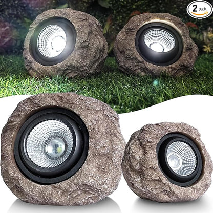 Candieslife Solar Rock Lights Outdoor Garden Waterproof - Super Bright LED Solar Spotlights, Solar Powered Landscape Path Decorative Garden Stone Lights for Pathway, Walkway, Yard, Patio (2 Pack)