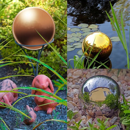 uxcell Gazing Ball 4 Inch 100mm Reflective Sphere Polished Hollow Ball, Stainless Steel Gazing Globe Mirror Ball for Home Garden Outdoor Decoration, Rose Gold
