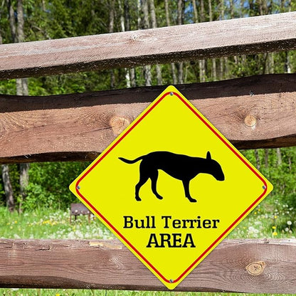 Caution Bull Terrier Crossing XING Tin Sign Bull Terrier Dog Area Warning Street Sign Bull Terrier Novelty Caution Road Sign for Home Man Cave Gate Garden 12x12in
