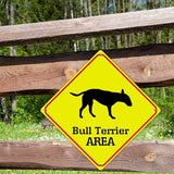 Bull Terrier Crossing Xing Sign Beware of Bull Terrier Dog Metal Sign Bull Terrier Funny Warning Sign Crossing Zone Sign for Farm Yard Front Door Indoor Outdoor Street Sign 15x15in