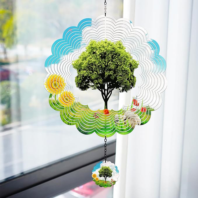 Hanging Decor Outdoor,Outdoor Garden Decor, Wind Spinners Outdoor Colorful Green Tree Hanging Decor,Ornaments Kinetic Yard Art, Valentine Gifts for Women-Big Green Tree Wind Spinners.