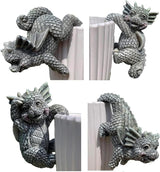 4-Piece Dragon Statue Set for Outdoor Decor Hanging & Climbing Dragon Figurines, Resin Pot Hugger Sculpture for Planters & Vases, Lawn Patio Yard Ornaments and Dragon Decorations