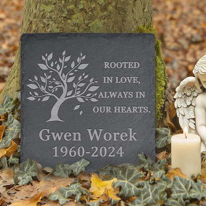 Memorial Garden Stone, VAPCUFF Memorial Stone, Personalized Memorial Gifts Sympathy Gift for Loss of Loved One Bereavement Gift for Loss of Father Mother - Rooted in Love Always in Our Hearts - Square