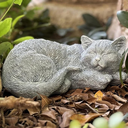 Cat Memorial Stone Garden Decor Outdoor Statue, Figurine Sculpture for Patio, Porch and Lawn, Sleeping Cat Decoration, Gifts for Mom
