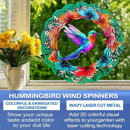 Hummingbird Wind Spinners Hanging Outdoor Decor, 12 Inch 3D Kinetic Yard Art Hummingbird Metal Sculpture Birthday Gifts for Bird Lovers, Mom, Women for Yard, Garden