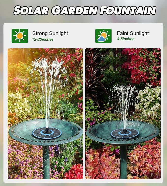 Yzert Solar Fountain Glass Panel with 2200 mah Battery, 3.5W Floating Solar Water Fountain with 4 Fixed Rods, Solar Pump for Bird Bath, Garden, Pond, Pool, Outdoor (Blue Panel Colorful Lights)