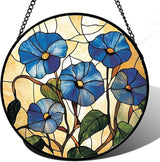 Stained Glass Window Hanging - Morning Glory Suncatcher for Door Garden Home Decor Birth Flower Sun Catcher Christmas Birthday for Lovers Friend Women Mom Nana 9.8 in