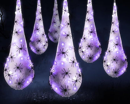 12 Pack Halloween Spider Hanging Egg Sacks Halloween Spider Sacks Decoration Large Props White Webs for Yard Haunted House Lawn Tree Outdoor Party Decor(Purple)