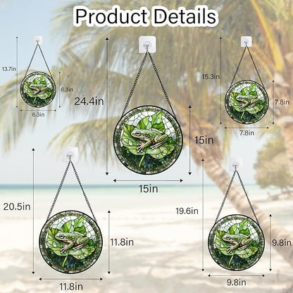 Stained Glass Window Hanging - Cute Frog Suncatcher for Doors Garden Patio Green Leaves Sun Catchers Decor Christmas Mother's Day Birthday Gifts for Women Men Mom Nana Boy Friend 7.8 in