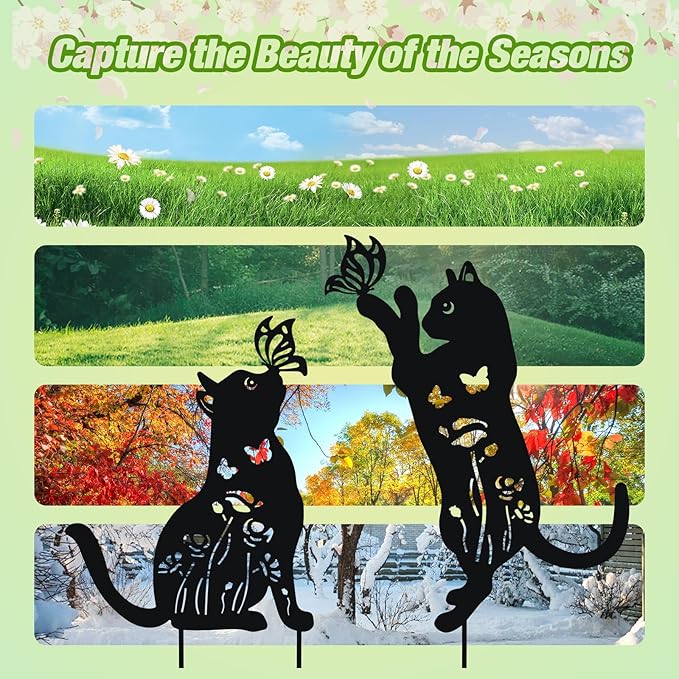 WONDER GARDEN Metal Cat Decor for Outside - 2 Pack Garden Stakes Decorative, Black Cat Silhouette Statues Lawn Ornaments Yard Art Patio Decor Women Men Mom Gifts