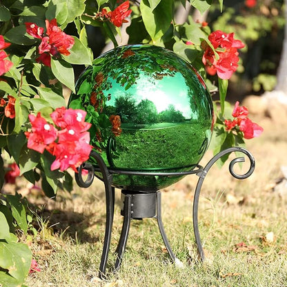 VCUTEKA Gazing Ball, Glass Mirror Polished Hollow Ball Reflective Garden Sphere, Gazing Globe for Home Garden Lawn Outdoor Ornament Yard Decorative, 10-Inch, Green
