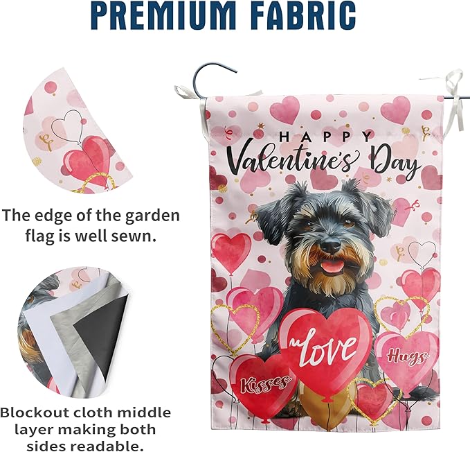 Schnauzer Valentine Garden Flag Valentines Day Flags for Outside 12x18 Double Sided Small Yard Flags Dog Valentine's Day Decor Outdoor Lawn Valentines Banners Front Porch