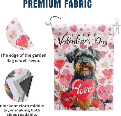 Schnauzer Valentine Garden Flag Valentines Day Flags for Outside 12x18 Double Sided Small Yard Flags Dog Valentine's Day Decor Outdoor Lawn Valentines Banners Front Porch