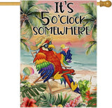 Summer House Flags for Outdoor Decoration, It's 5 O'clock Somewhere Beach Parrot Large Yard Flag, Seasonal Decorative Celebration Decor for Spring Farmhouse Holiday Outside 28x40 Inch Vertical Double Sided