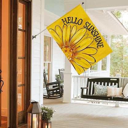 AVOIN colorlife Hello Sunshine House Flag 28x40 Inch Double Sided Outside, Summer Spring Floral Daisy Yard Outdoor Flag Yellow
