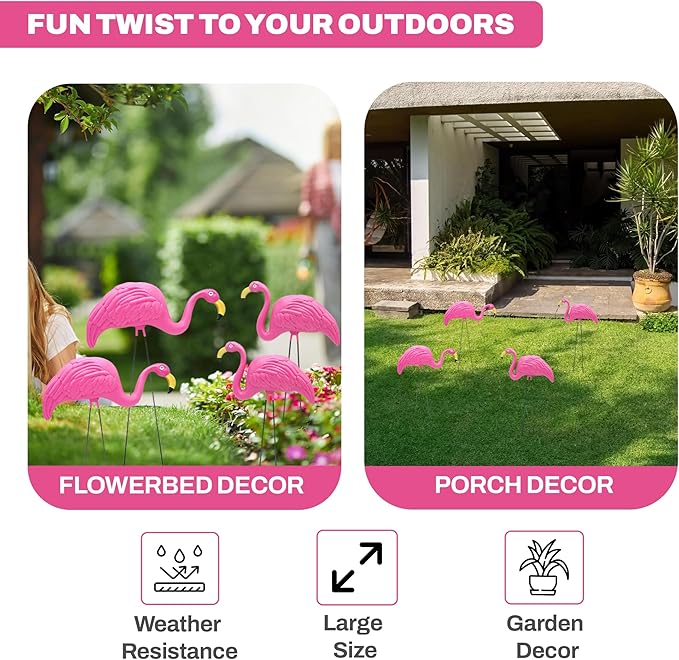 4E's Novelty 4 Pink Flamingos Yard Decorations - Extra Large 24" Flamingos Yard Ornaments - Pink Flamingos for Yard Sculptures & Statues - Lawn Flamingos Outdoor Garden Decor, Weather Resistant