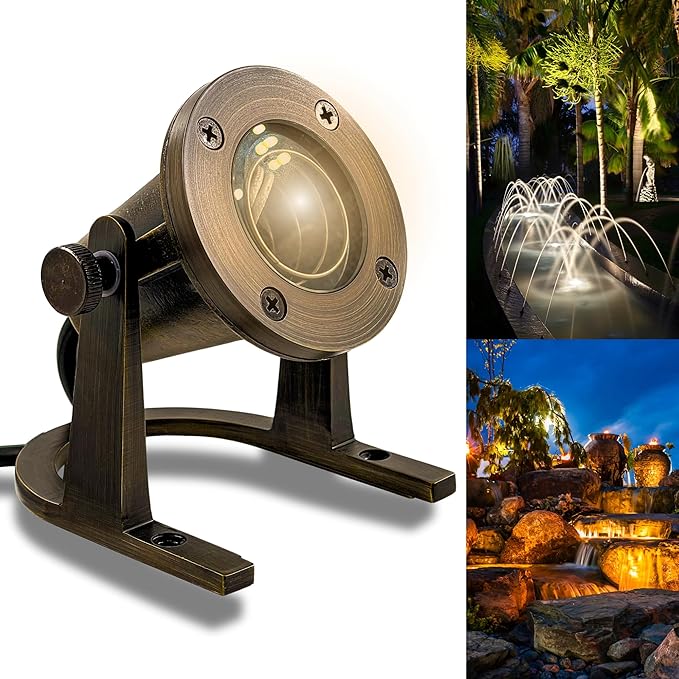Underwater Light 172 - Solid Brass Underwater Pond Lights LED Submersible Waterfall Pool Pond Fountain Lighting Long Lasting IP 68 Waterproof Lighting with Connectors (No Bulb)