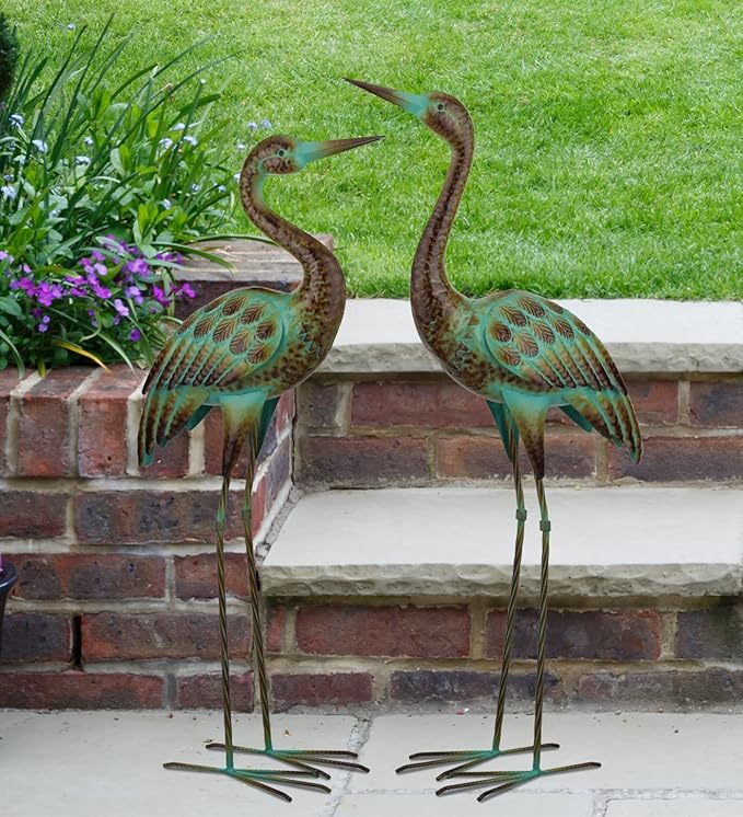 Regal Art & Gift Green Patina Crane Metal Statue – Indoor Outdoor Decorative Sculpture for Home & Garden Décor, Weather-Resistant Yard Art Figure for Patio, Lawn - Upward Gaze