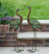 Regal Art & Gift Green Patina Crane Metal Statue – Indoor Outdoor Decorative Sculpture for Home & Garden Décor, Weather-Resistant Yard Art Figure for Patio, Lawn - Upward Gaze