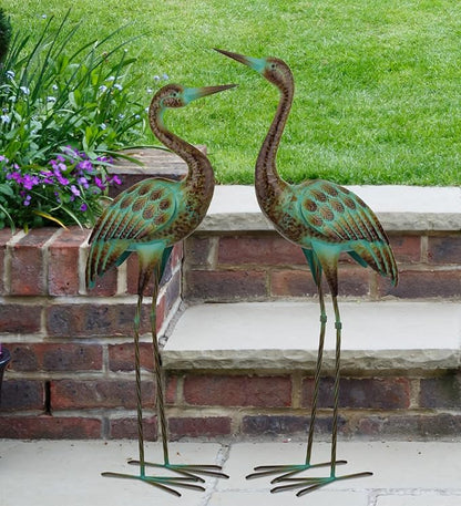 Regal Art & Gift Green Patina Crane Metal Statue – Indoor Outdoor Decorative Sculpture for Home & Garden Décor, Weather-Resistant Yard Art Figure for Patio, Lawn - Upward Gaze